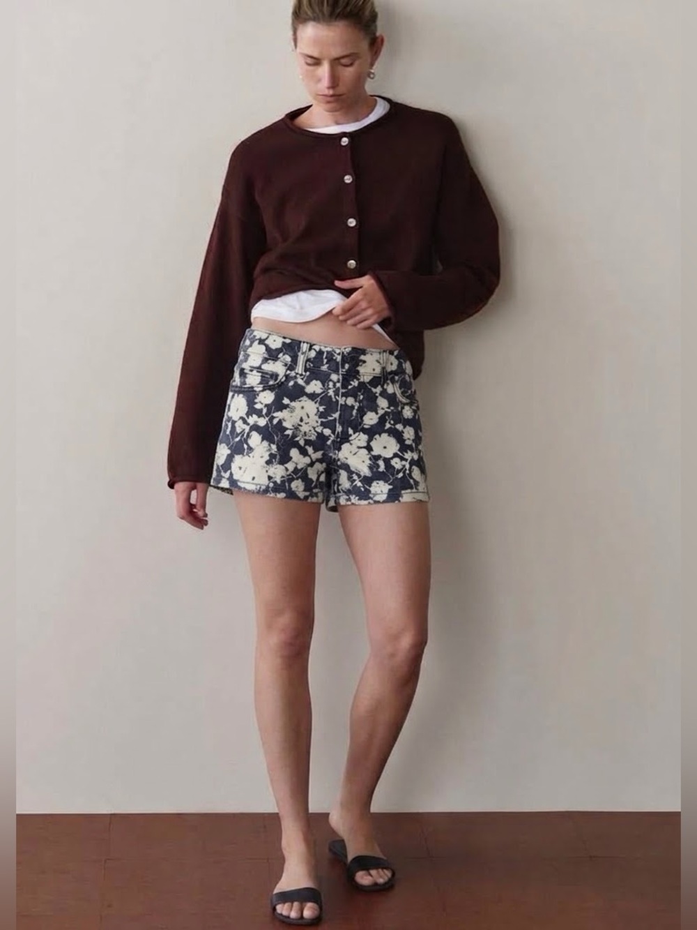 TORY BURCH Navy & White Floral Alexa Denim Shorts